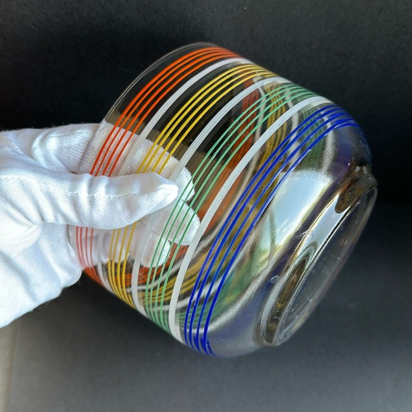 Rainbow Striped Glass Bowl Ice Bucket 6” EUC - Picture 6 of 14